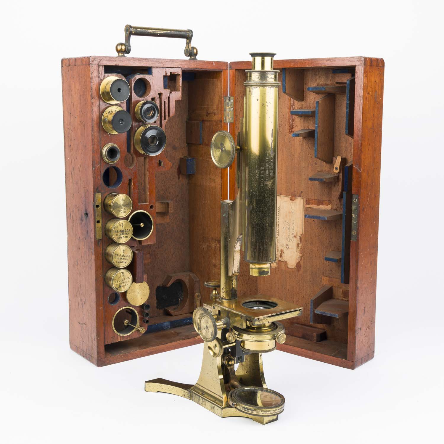 Monocular microscope by R & J Beck of London, circa 1870.
