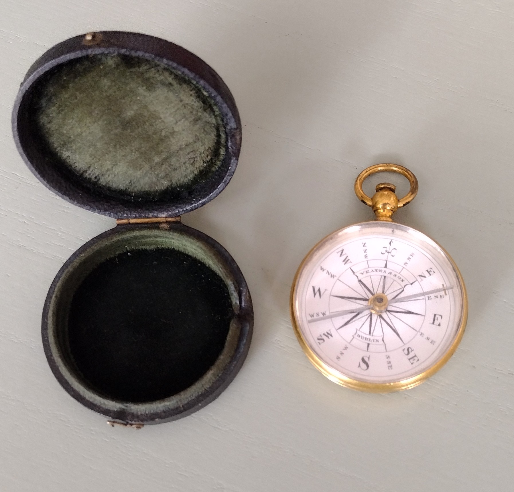 SOLD – Compass in case with personal inscription – Yeats & Son, Dublin.