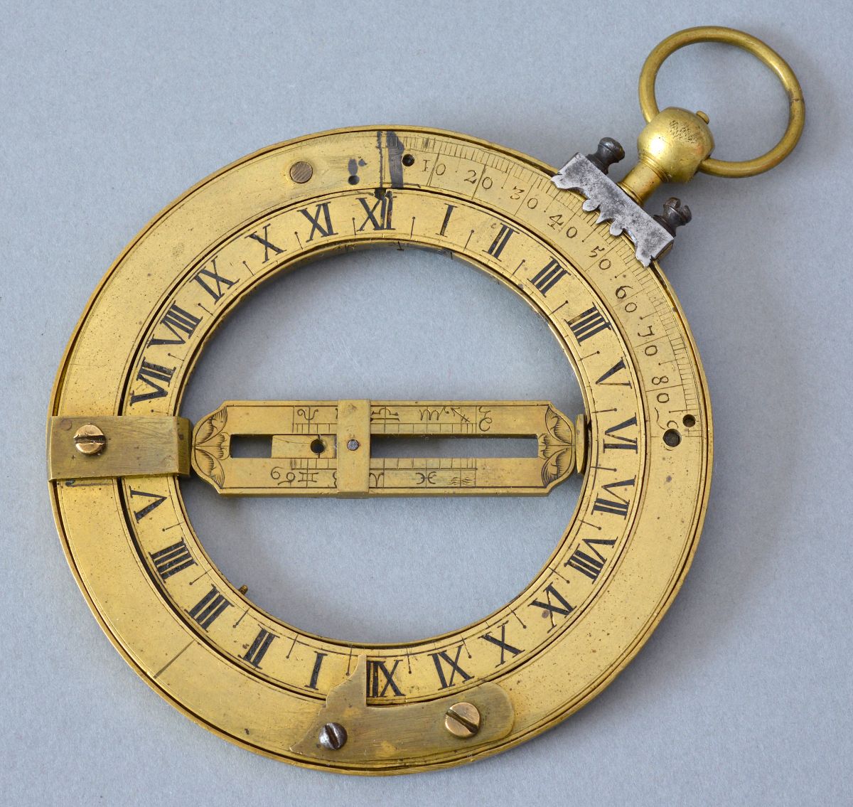 Equinoctial ring made of brass and steel made in Italy circa 1750